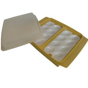Vintage 1970's Tupperware White & Yellow Egg Tray Storage Deviled Egg Container